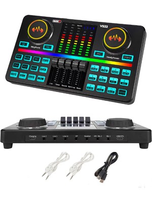 Midex VS22 Üst Seviye Stüdyo Kayıt Canlı Yayın Şarjlı Ses Kartı Efektli Radyo Mikseri (Telefon ve Pc Podcast)