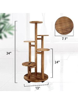 Ehfm Ticaret Doğal Ahşap Modern Tekerlekli 5'li Kasnaklı Çiçeklik Saksılık