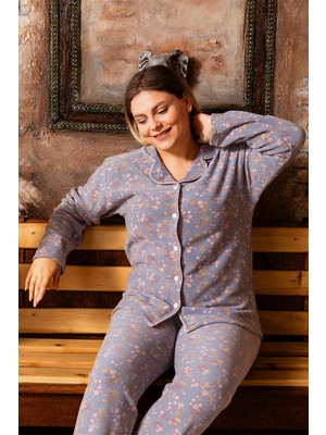 Nisanca Büyük Beden Kışlık Düğmeli Gömlek Pijama Takımı