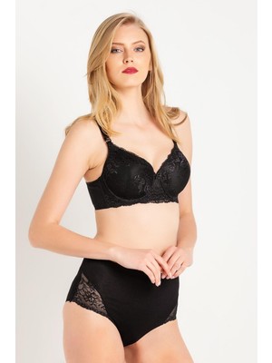 Tüm Dantelli Siyah İnce Süngerli Büyük Beden Toparlayıcı Sütyen C5T9N1O0