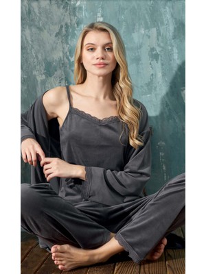Cotonhause Kadın 3 Lü Kadife Füme Pijama Takımı C1T3N402-1