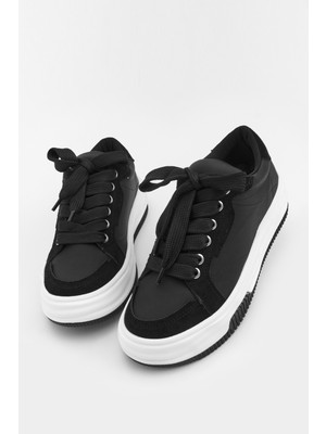 Marjin Kadın Sneaker Kalın Taban Bağcıklı Spor Ayakkabı Sifaz Siyah
