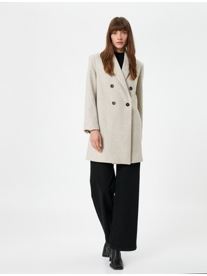 Koton Kaşe Kaban Kruvaze Kapama Düğmeli Cepli