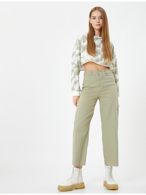 Koton Culotte Pantolon Geniş Crop Paça Yüksek Bel Düğmeli