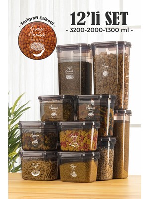 Vienev 12'li Contalı Dikdörtgen Saklama Kabı Seti 4x(3,2 2 1,3 lt) Serigrafi Etiketli