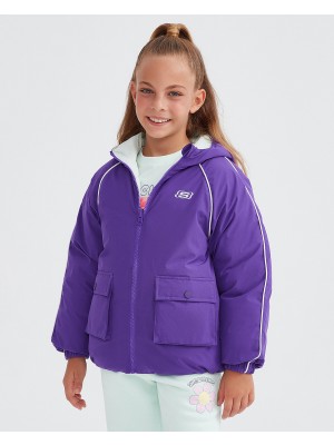 Skechers G Outerwear Reversible Coated Jacket Büyük Kız Çocuk Mor Çift Taraflı Mont Sk232027-495