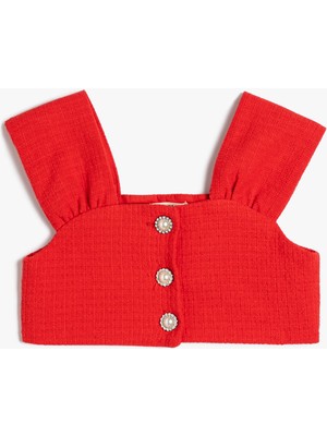 Koton Crop Bluz Düğme Detaylı Kolsuz Pamuklu
