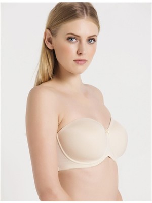 Düz Kumaşlı Büyük Beden İnce Süngerli Ten Straplez Askısız Sütyen C7T0N3O8