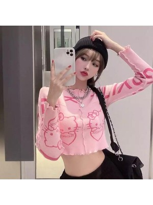 Köstebek Pembe Hello Kitty - Ruchinleck Yarım Kadın Uzun Kollu Crop