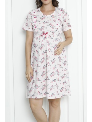 Nicoletta Hamile Tunik Gecelik Kısa Kollu Likralı Büyük Beden Geniş Beden Aralığı Pembe