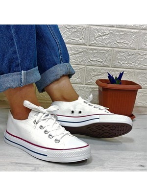 Fiyra 554 Beyaz Kısa Sneaker Keten Spor Ayakkabı