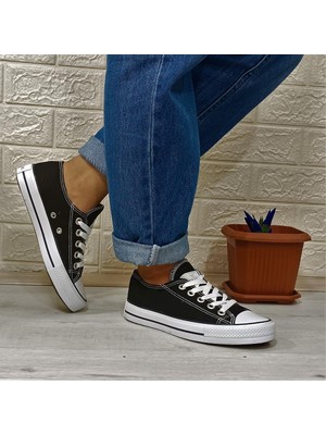 Fiyra 554 Siyah-Beyaz Kısa Sneaker Keten Spor Ayakkabı