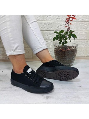 Fiyra 554 Siyah-Siyah Kısa Sneaker Keten Spor Ayakkabı