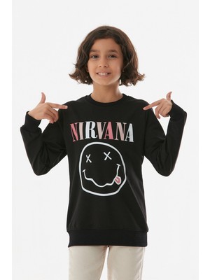 FullaModa Nirvana Baskılı Kız Çocuk Sweatshirt