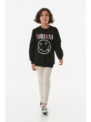 FullaModa Nirvana Baskılı Kız Çocuk Sweatshirt