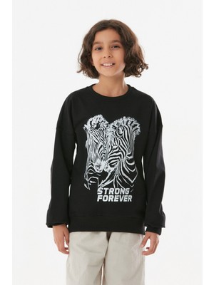 FullaModa Zebra Baskılı Kız Çocuk Sweatshirt