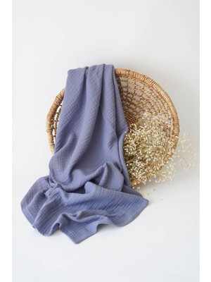 Liaboo Organik 4 Katlı Indigo Müslin Battaniye