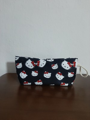 Owl Bag  Hello Kitty Kırmızı Siyah   Desenli Tasarım Kalemlik - Makyaj Çantası