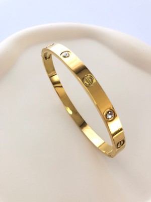 Atelier Deep Cartier Model Taşlı Kalın 316 L Gold Çelik Bileklik