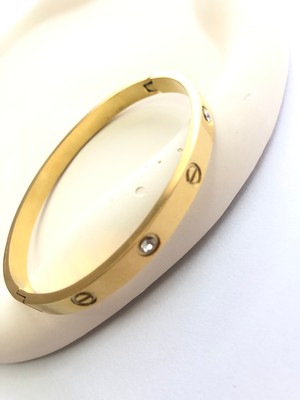 Atelier Deep Cartier Model Taşlı Kalın 316 L Gold Çelik Bileklik