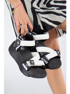Sandal Spor Kadın Günlük Faylon Dolgu Taban Cırtlı Spor Günlük Sandalet SS001-0148 Beyaz