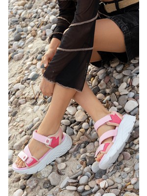 Sandal Spor Kadın Günlük Faylon Dolgu Taban Cırtlı Spor Günlük Sandalet SS001-0148 Pembe