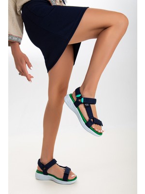 Sandal Spor Kadın Kısa Topuk Rahat Taban Cırtlı Günlük Spor Sandalet SS001-0158 Laci Yeşil
