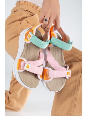 Sandal Spor Kadın Günlük Faylon Dolgu Taban Cırtlı Spor Günlük Sandalet SS001-0148 Multi