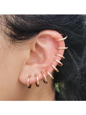 Takıconcept Unisex Altın Renk Piercing 1 Çift Küpe Burun Dudak Kulak Sahte Yaylı Sıkıştırmalı Piercing