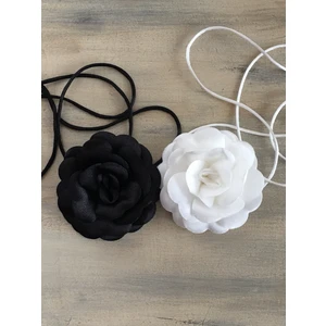 Karan Tuhafiye Gül Kolye/saten Çiçek Kolye/ 2li Set (Siyah-Ekru)