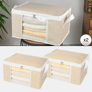 2 Adet Küçük Boy Pencereli Çizgi Desen Baskılı Baza Altı Dolap içi Düzenleyici Organizer Seti 40x30x20 cm