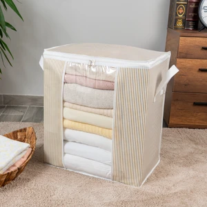 Pencereli Çizgi Desen Baskılı Yastık Pike Battaniye Düzenleyici Hurç 45x30x50 cm