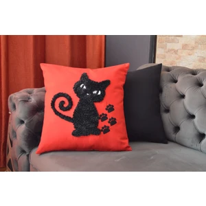 Kedi Desenli Nakış Işlemeli Dekoratif Kırlent