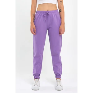 Kadın Lila Paçası Lastikli Basic Jogger Örme Eşofman Altı