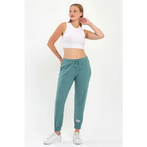 Kadın Mint Paçası Etiket Detaylı Basic Jogger Örme Eşofman Altı