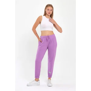 Kadın Lila  Paçası Etiket Detaylı Basic Jogger Örme Eşofman Altı
