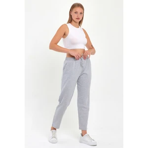 Kadın Gri Regular Fit Düz Paça Beli Lastikli Bağcıklı Eşofman Altı