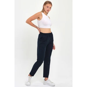 Kadın Lacivert Regular Fit Düz Paça Beli Lastikli Bağcıklı Eşofman Altı