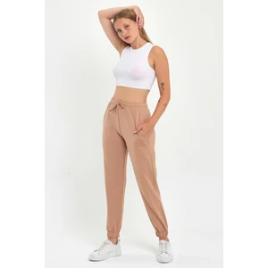 Kadın Sütlü Kahve Paçası Lastikli Basic Jogger Örme Eşofman Altı