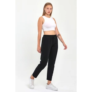 Kadın Siyah Regular Fit Düz Paça Beli Lastikli Bağcıklı Eşofman Altı