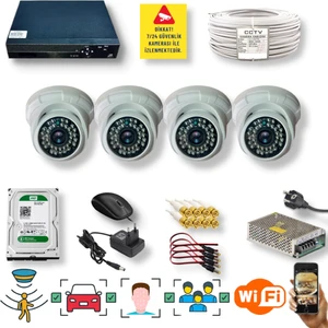 Qromax  4 Kameralı Set - İnsan Yüz Araç Tanımalı Hareket Algılayan 5 MP SONY Lensli 36 IR Ledli DOME İç Mekan 1080P FULLHD Güvenlik Kamerası Seti D136B