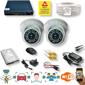 Qromax  2 Kameralı Set - İnsan Yüz Araç Tanımalı Hareket Algılayan 5 MP SONY Lensli 36 IR Ledli DOME İç Mekan 1080P FULLHD Güvenlik Kamerası Seti D136B
