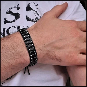 Seven Art Jewelry Hematit Taşı Siyah Kenar Şeritli Bileklik, Doğal Taş, El Yapımı Bileklik