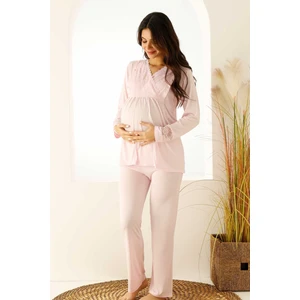 Farya Home Emzirme Bölmeli Dantelli Hamile Lohusa Pijama Takımı Kutulu