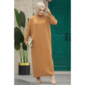 Neva Style Boğazlı Yaka Bisküvi Tesettür Triko Elbise 34150BS