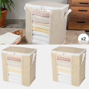 2 Adet Pencereli Çizgi Desen Baskılı Yastık Pike Battaniye Düzenleyici Hurç Seti 45X30X50 cm