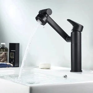 Yeni Modern Tasarım Robotik Hareketli Döner Lavabo Evye Bataryası Musluk Siyah