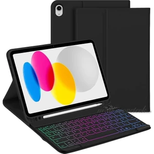 M.TK Moveteck Apple Ipad Air 4 ve 5 Nesil 10.9 Inç Tablet Klavyeli Kılıf Bluetoot Özellikli Kalem Bölmeli Standlı Manyetik Klavye