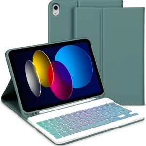 M.TK Moveteck Apple Ipad Air 4 ve 5 Nesil 10.9 Inç Tablet Klavyeli Kılıf Bluetoot Özellikli Kalem Bölmeli Standlı Manyetik Klavye