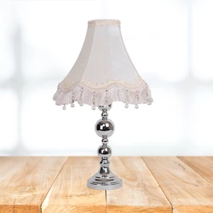 Ekru Kadife Kaplı Krom Kaplama Metal Ayak Vintage Abajur AB0730
